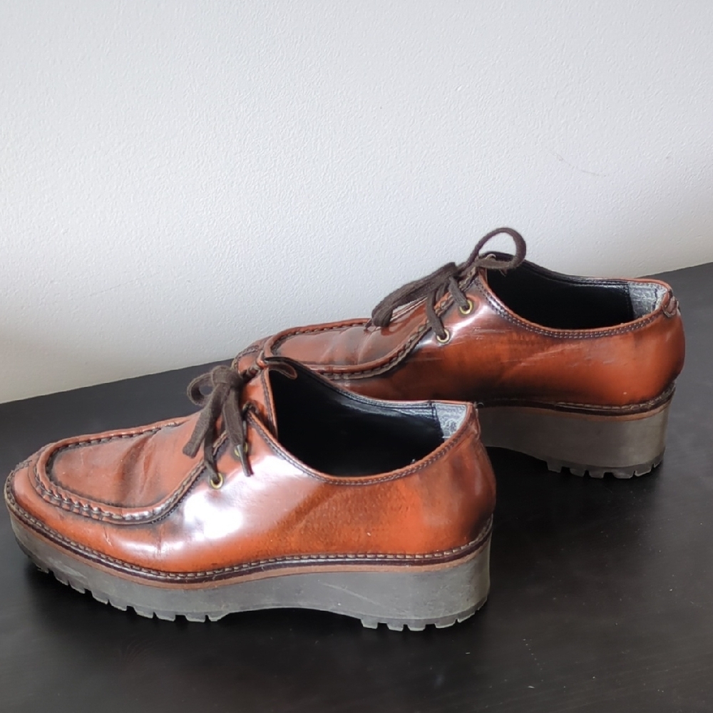 Zara Brown Leather Oxfords with Chunky Platform Sole